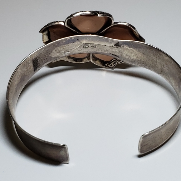 Peach Enamel Bracelet NK Sterling Silver Flower - Picture 7 of 8